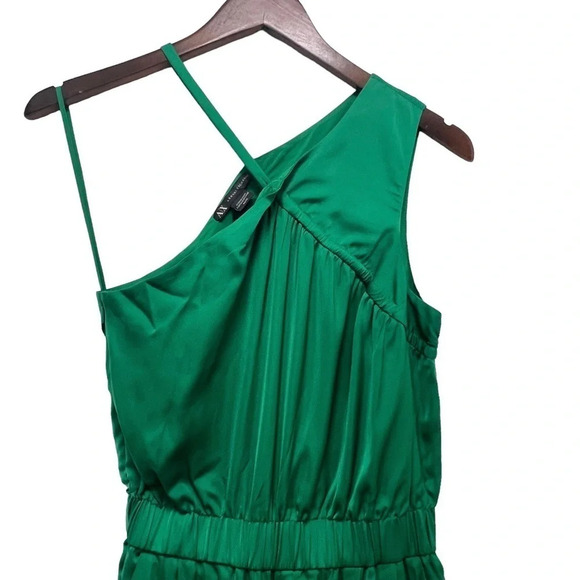 ARMANI EXCHANGE One Shoulder Jumpsuit Kelly Green Satin Silky Summer Size 0 - Picture 4 of 9
